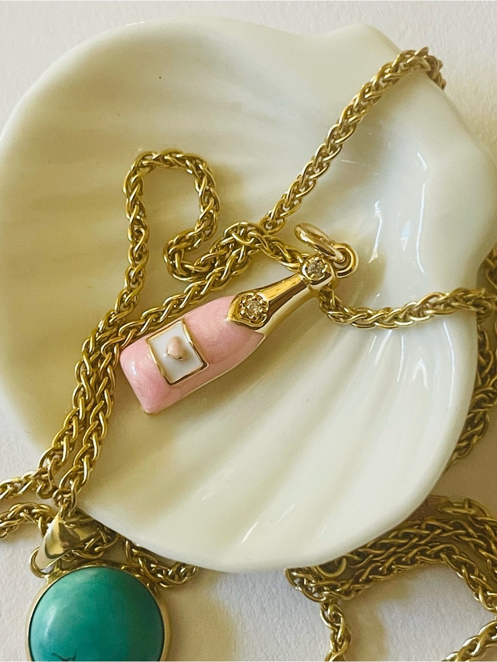 Feminine Pink Enamel Champagne Bottle Pendant Charm